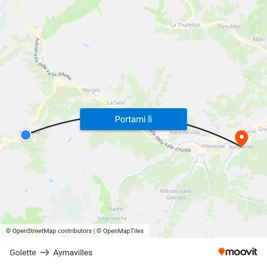 Golette to Aymavilles map