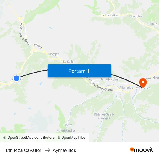 Lth P.za Cavalieri to Aymavilles map