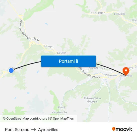 Pont Serrand to Aymavilles map