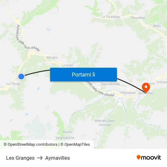 Les Granges to Aymavilles map