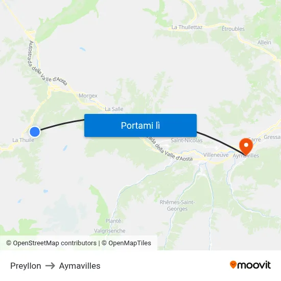Preyllon to Aymavilles map