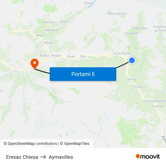 Eresaz Chiesa to Aymavilles map