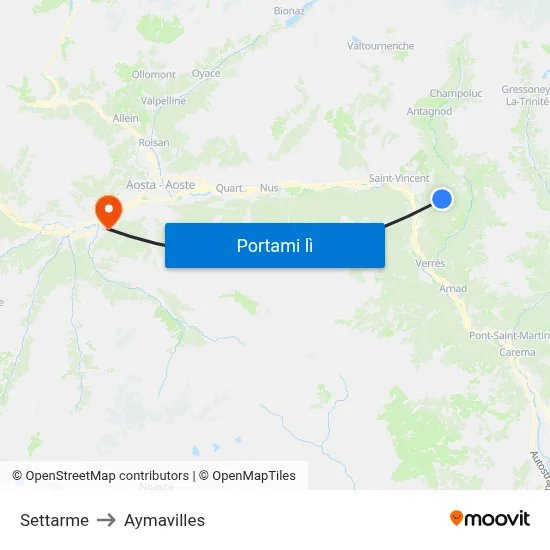 Settarme to Aymavilles map