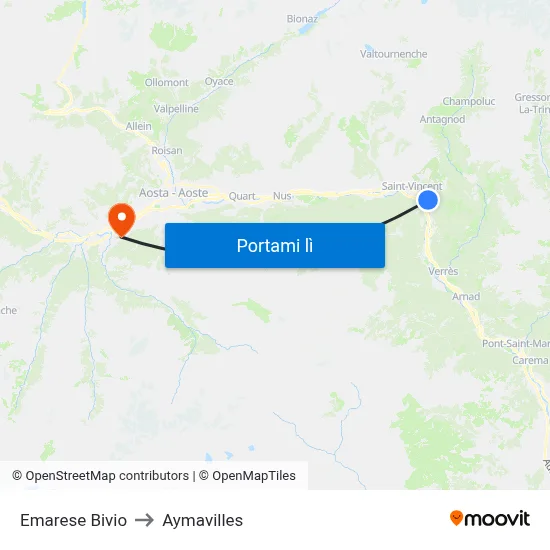 Emarese Bivio to Aymavilles map