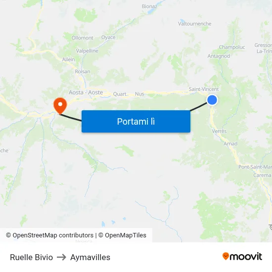 Ruelle Bivio to Aymavilles map