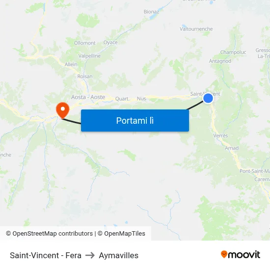Saint-Vincent - Fera to Aymavilles map