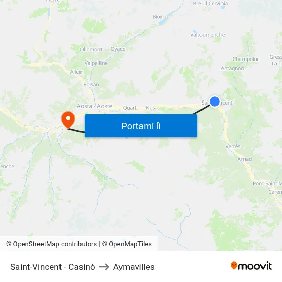 Saint-Vincent - Casinò to Aymavilles map