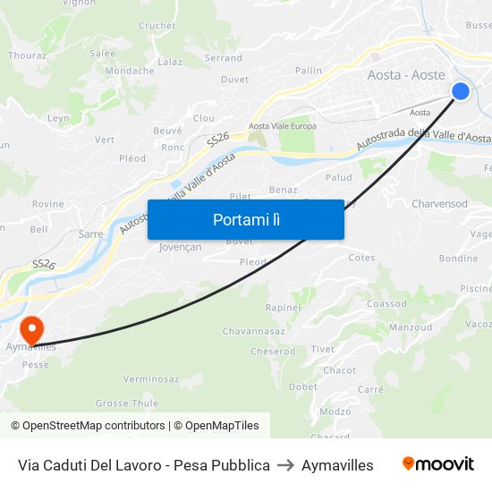 Via Caduti Del Lavoro - Pesa Pubblica to Aymavilles map