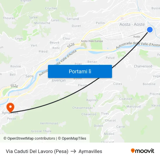 Via Caduti Del Lavoro (Pesa) to Aymavilles map