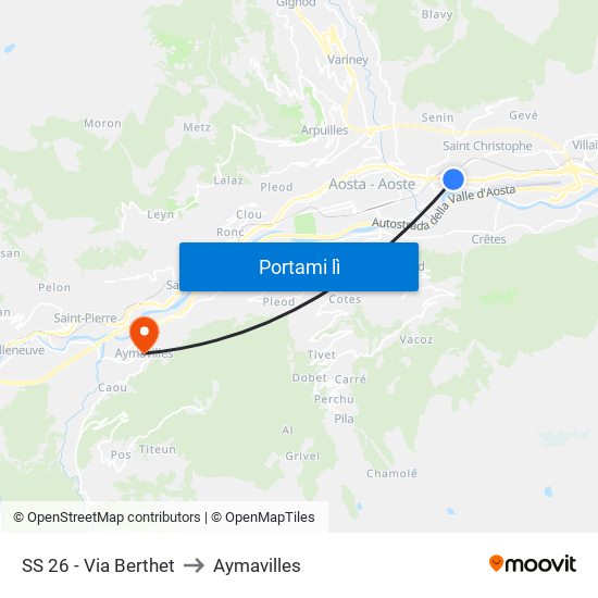 SS 26 - Via Berthet to Aymavilles map