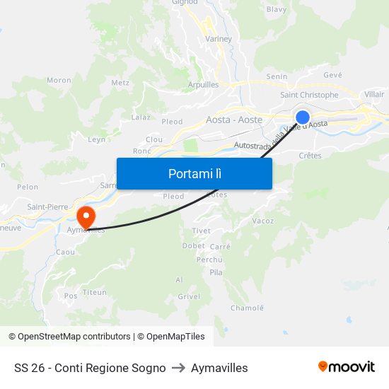 SS 26 - Conti Regione Sogno to Aymavilles map