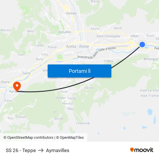 SS 26 - Teppe to Aymavilles map