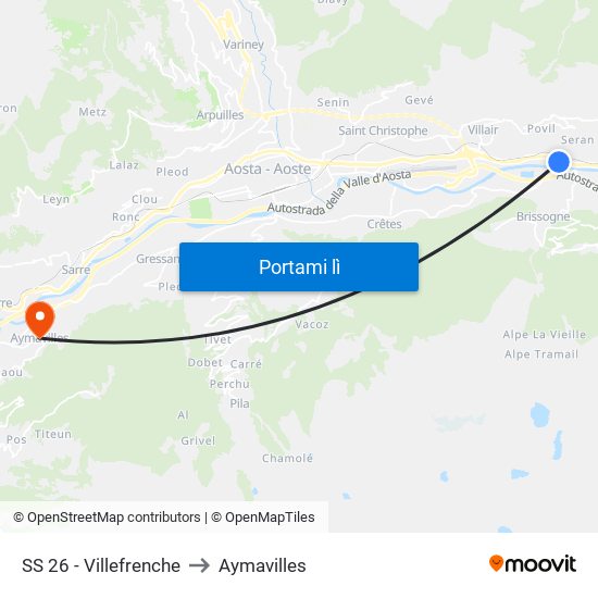 SS 26 - Villefrenche to Aymavilles map