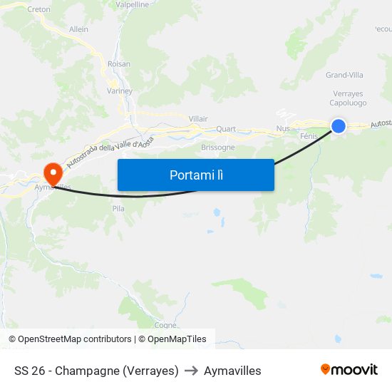 SS 26 - Champagne (Verrayes) to Aymavilles map