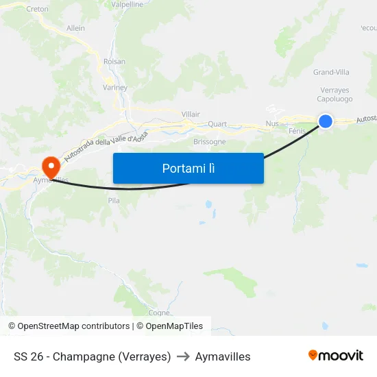 SS 26 - Champagne (Verrayes) to Aymavilles map