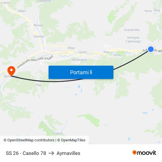 SS 26 - Casello 78 to Aymavilles map