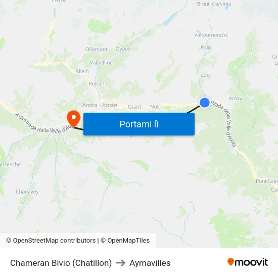 Chameran Bivio (Chatillon) to Aymavilles map