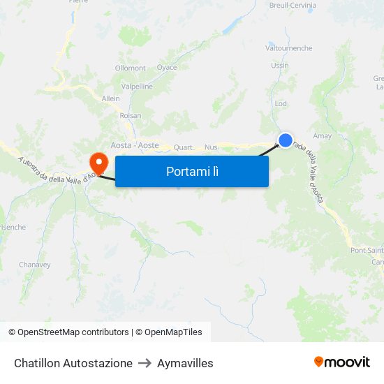 Chatillon Autostazione to Aymavilles map