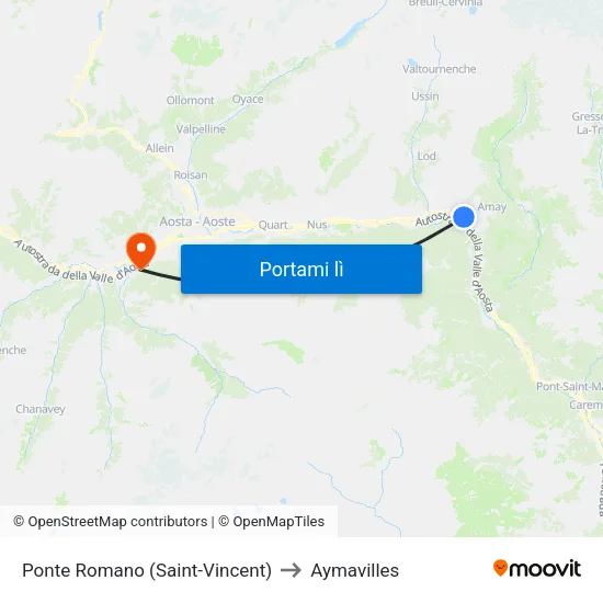 Ponte Romano (Saint-Vincent) to Aymavilles map