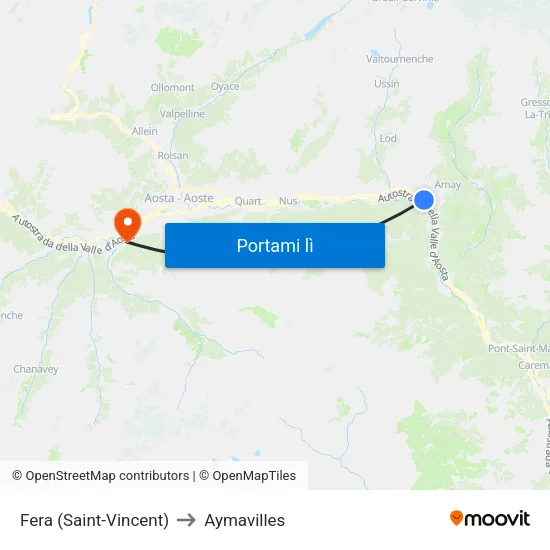 Fera (Saint-Vincent) to Aymavilles map