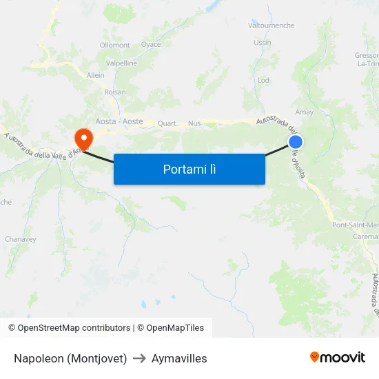 Napoleon (Montjovet) to Aymavilles map