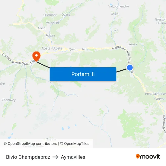 Bivio Champdepraz to Aymavilles map