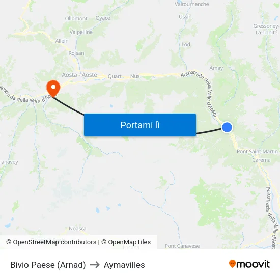 Arnad - Bivio Paese to Aymavilles map