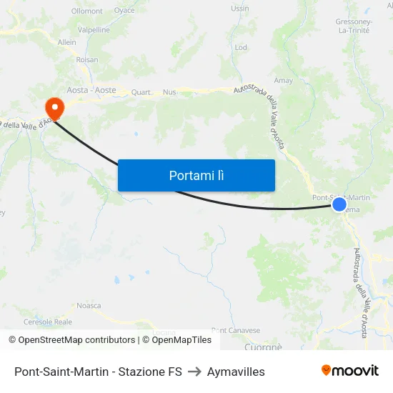 Pont-Saint-Martin - Stazione FS to Aymavilles map