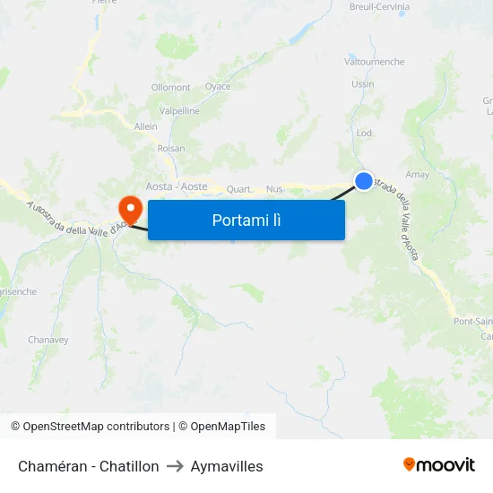 Chaméran - Chatillon to Aymavilles map