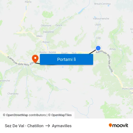 Sez De Val - Chatillon to Aymavilles map