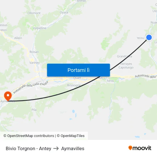 Bivio Torgnon - Antey to Aymavilles map