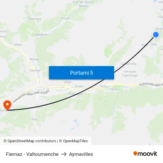 Fiernaz - Valtournenche to Aymavilles map