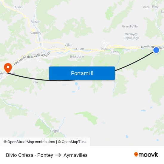Bivio Chiesa - Pontey to Aymavilles map