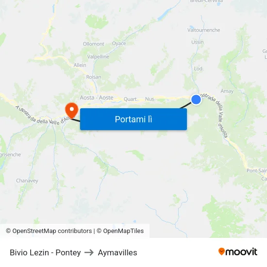 Bivio Lezin - Pontey to Aymavilles map