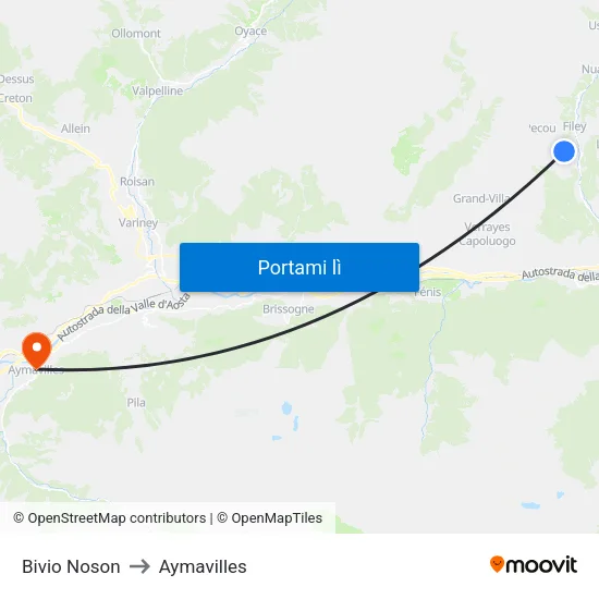 Bivio Noson to Aymavilles map