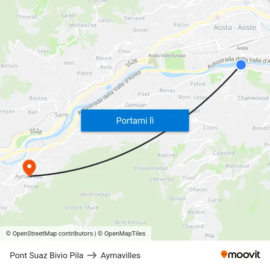 Pont Suaz Bivio Pila to Aymavilles map