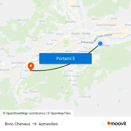 Bivio Chenaux to Aymavilles map