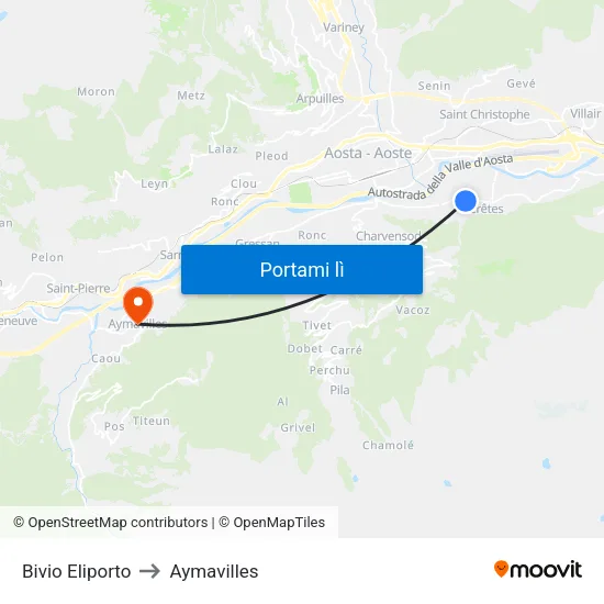 Bivio Eliporto to Aymavilles map