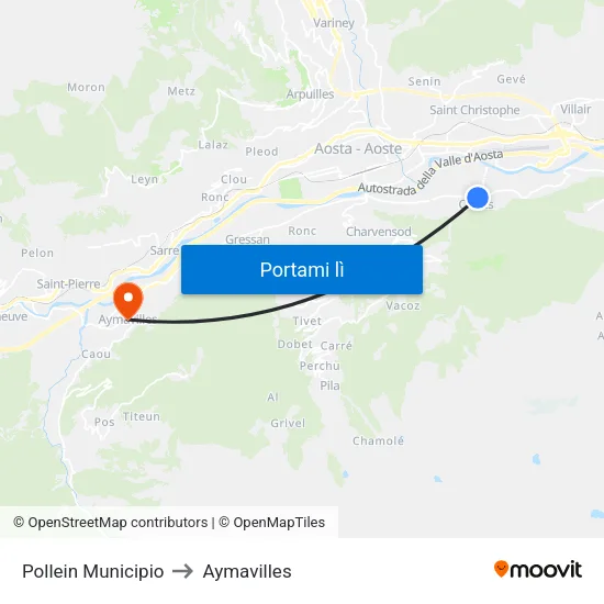 Pollein Municipio to Aymavilles map