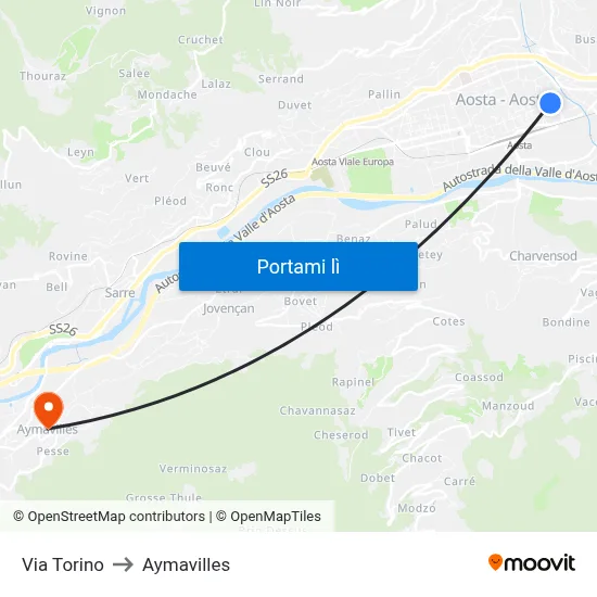 Via Torino to Aymavilles map