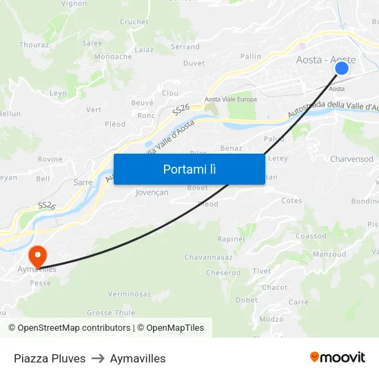 Piazza Pluves to Aymavilles map