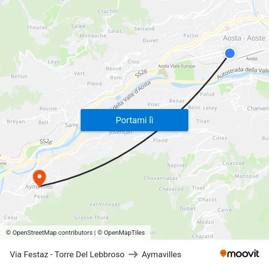 Via Festaz - Torre Del Lebbroso to Aymavilles map