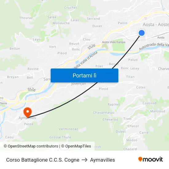 Corso Battaglione C.C.S. Cogne to Aymavilles map