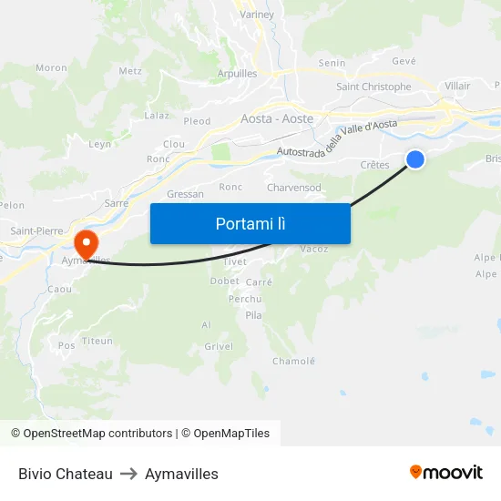 Bivio Chateau to Aymavilles map