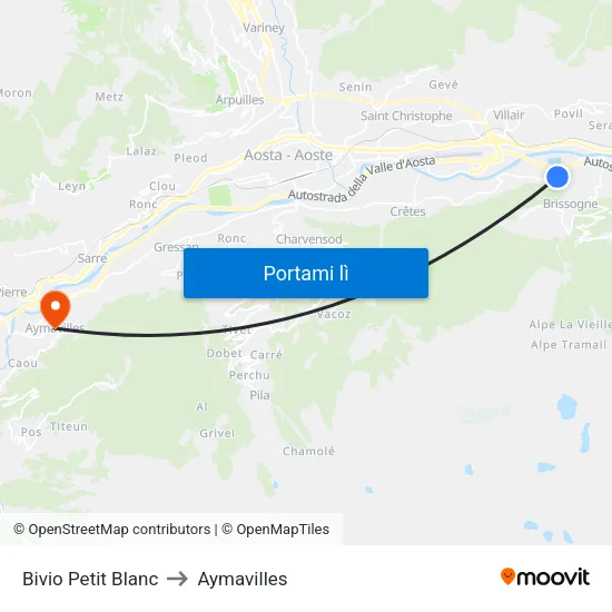 Bivio Petit Blanc to Aymavilles map