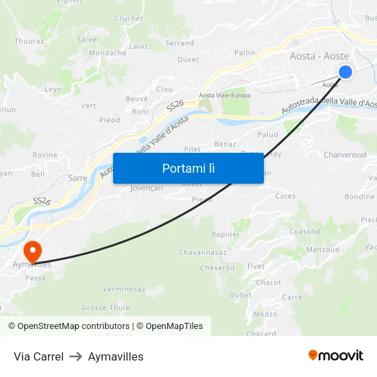 Via Carrel to Aymavilles map