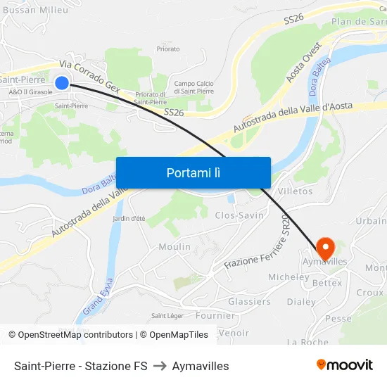 Saint-Pierre - Stazione FS to Aymavilles map