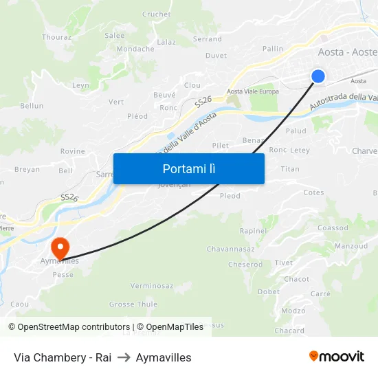 Via Chambery - Rai to Aymavilles map