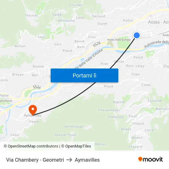 Via Chambery - Geometri to Aymavilles map