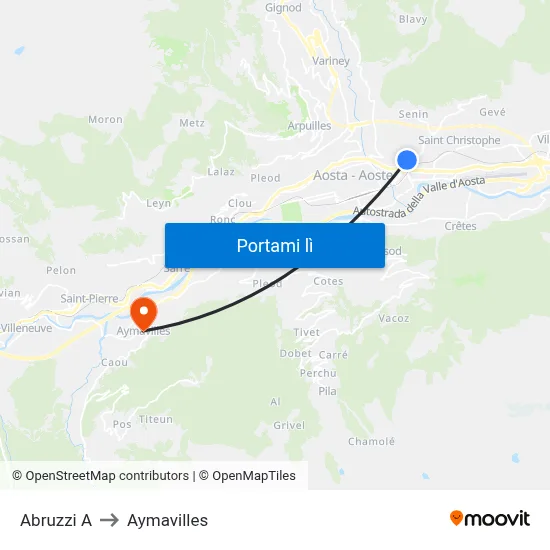 Abruzzi A to Aymavilles map